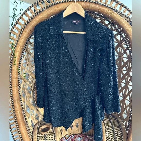 Vintage Evening Cocktail Hand Beaded Black Womens Wrap Blouse Top. Size Medium. - Picture 2 of 12